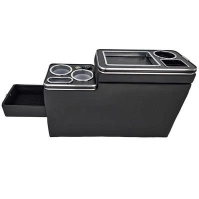 Centre Console Storage Box with USB Sockets and LED Lighting - Black - Poptop World