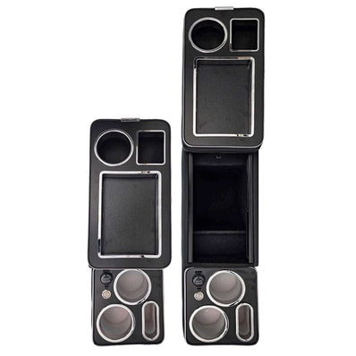 Centre Console Storage Box with USB Sockets and LED Lighting - Black - Poptop World