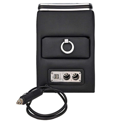 Centre Console Storage Box with USB Sockets and LED Lighting - Black - Poptop World