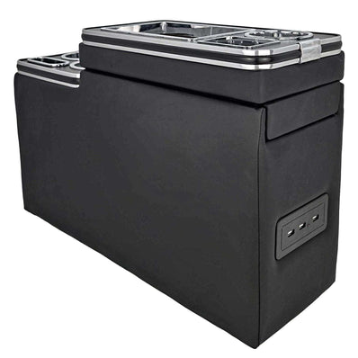Centre Console Storage Box with USB Sockets and LED Lighting - Black - Poptop World