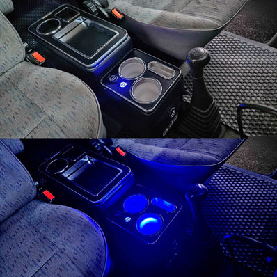 Centre Console Storage Box with USB Sockets and LED Lighting - Black - Poptop World