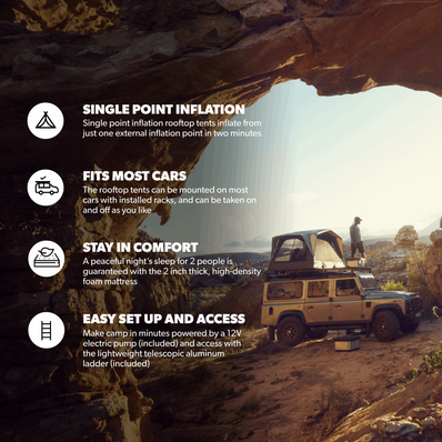 Dometic TRT 140 AIR, Inflatable Rooftop Tent, Fits 2 People, Made with Weathershield™ TC Material and a Tri-Fold Design, Ladder and Pump Included - Poptop World 