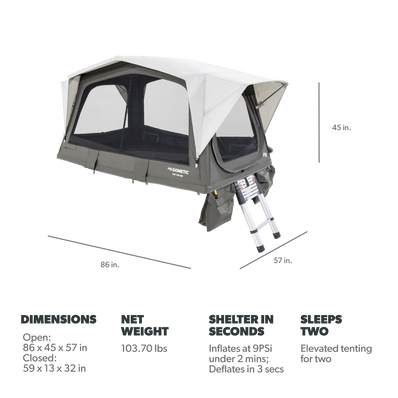 Dometic TRT 140 AIR, Inflatable Rooftop Tent, Fits 2 People, Made with Weathershield™ TC Material and a Tri-Fold Design, Ladder and Pump Included - Poptop World 