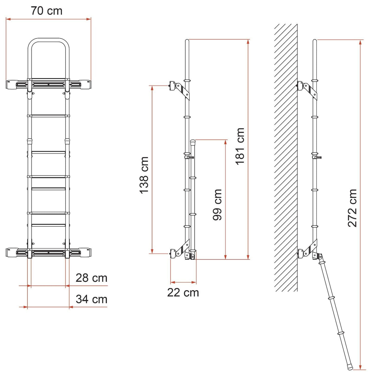Fiamma Deluxe Rear Door Ladder for Mercedes Sprinter Vans (Black) (02426A19A) - Poptop World 