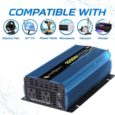 Power Bright 1100W 12V DC To AC Modified Sine Wave Power Inverter PW1100-12 - Poptop World 