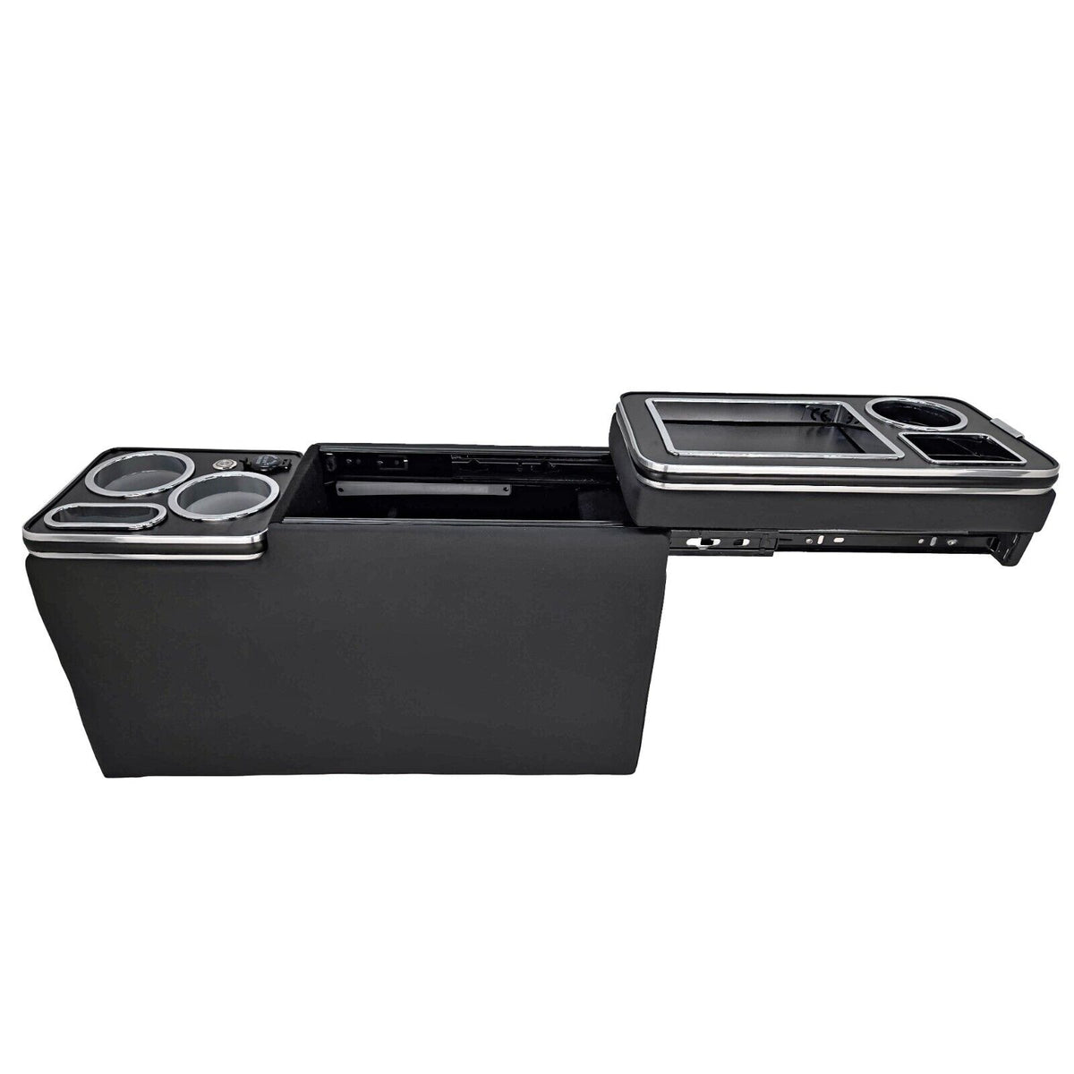 Centre Console Storage Box with USB Sockets and LED Lighting - Black - Poptop World 