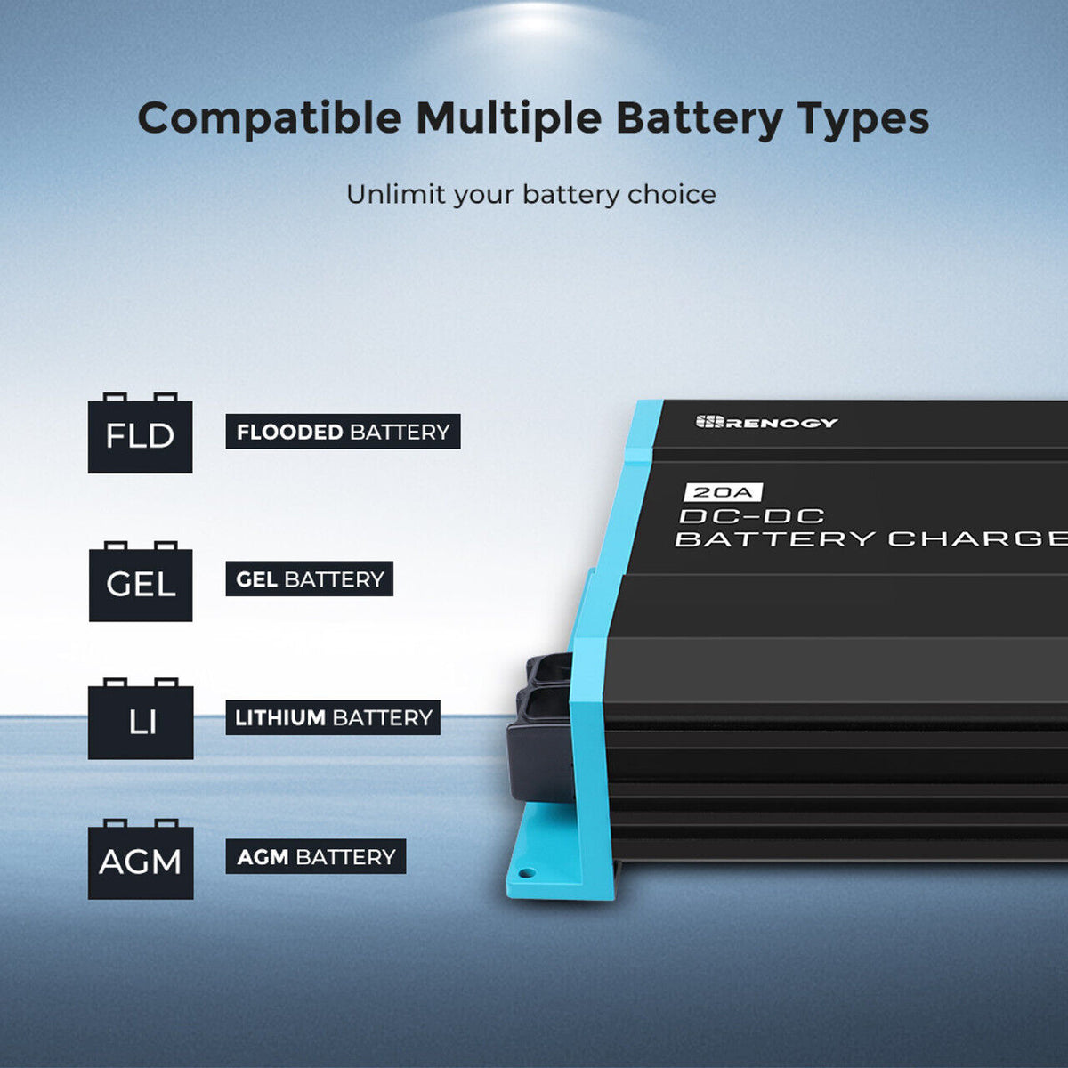Renogy 20A, 40A, 60A, 12V DC to DC On-Board Battery Charger AGM FLD GEL LFP RV - Poptop World 