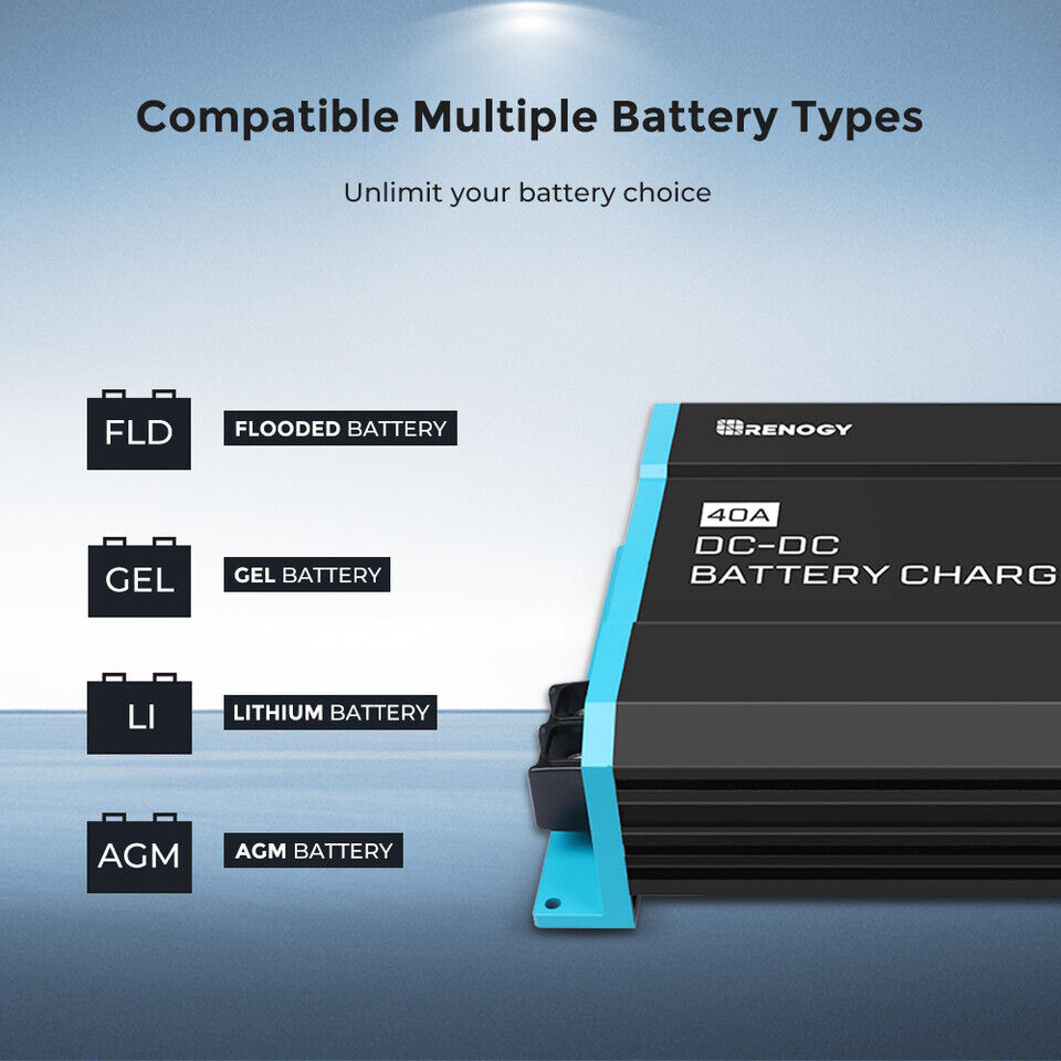 Renogy 20A, 40A, 60A, 12V DC to DC On-Board Battery Charger AGM FLD GEL LFP RV - Poptop World 