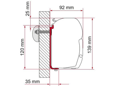 Fiamma F45S 260-400 Awning Standard Mounting Bracket (98655-391) - Poptop World 