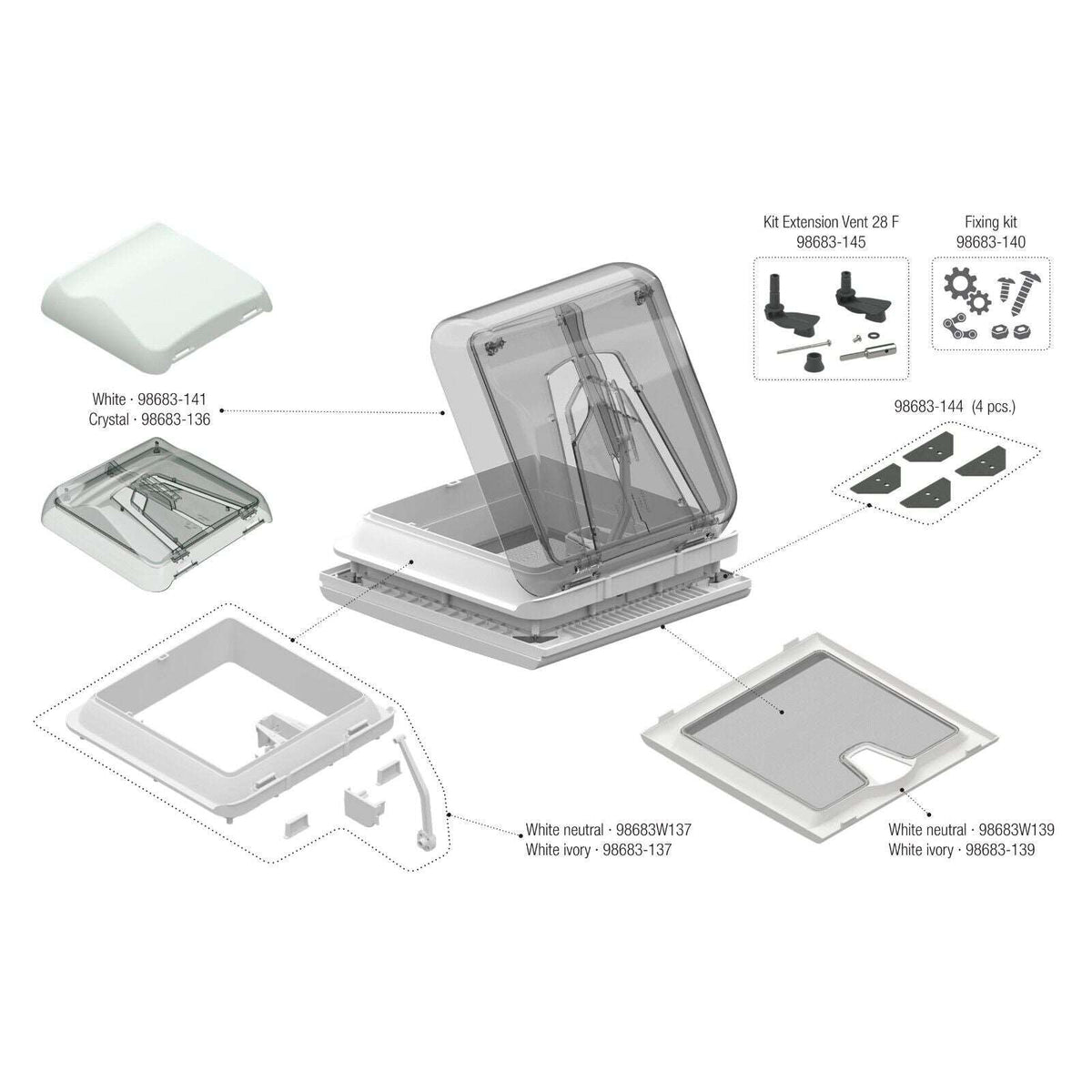 Fiamma Camper Van Roof Vent 28 F Skylight Crystal -07902-02D - Poptop World 