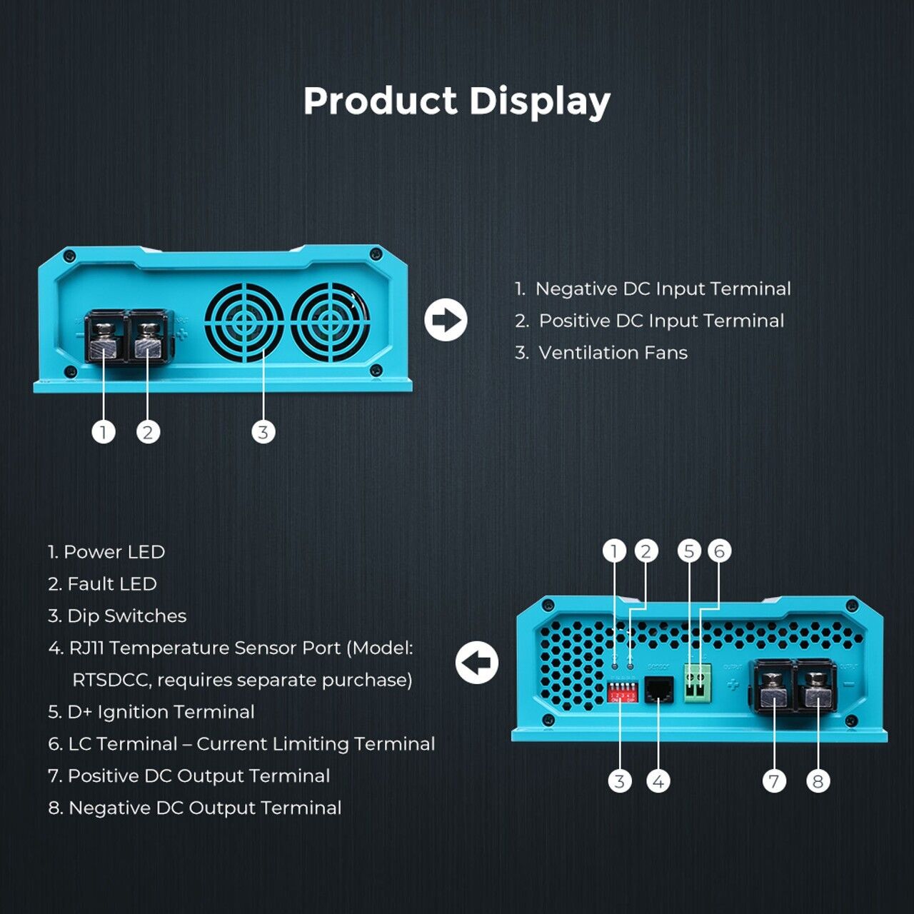 Renogy 20A 12V DC to DC On-Board Battery Charger AGM FLD GEL LFP RV Boat - Poptop World 
