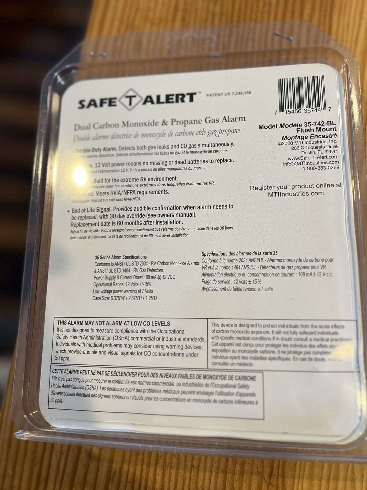 MTI Industry Safe-T-Alert 35-742-BL CO/LP Propane Carbon Monoxide For eurovan - Poptop World 