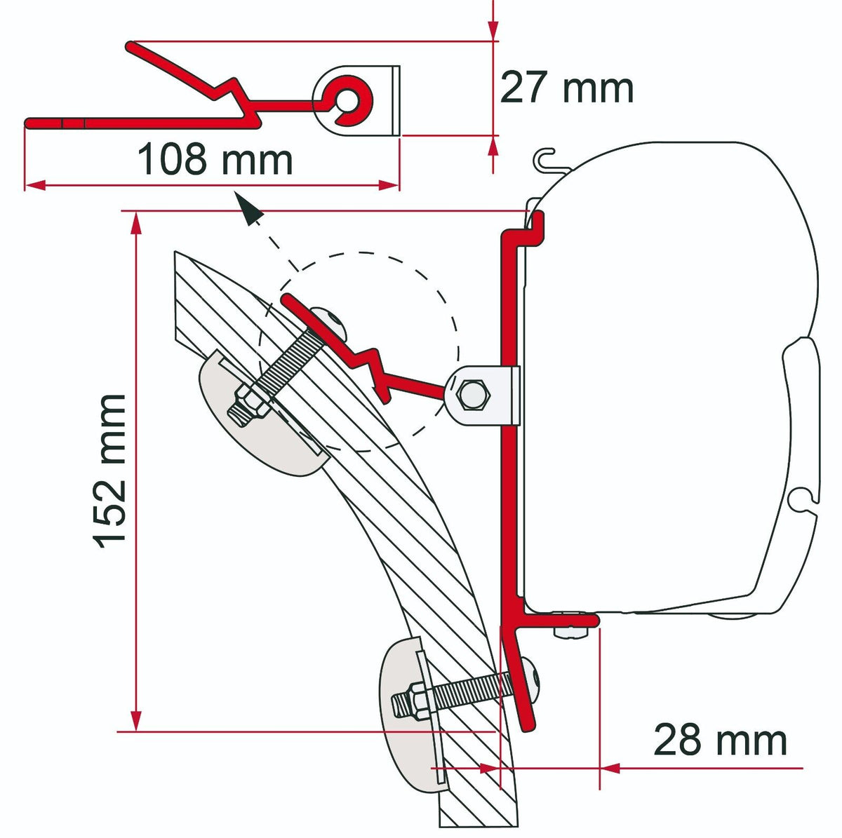 Fiamma - F45 Awning - Short Roof Install Bracket "C" 02097-01 - Poptop World 