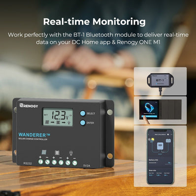 Renogy Wanderer 10A PWM Solar Charge Controller Common Negative Regulator W/ LCD - Poptop World 