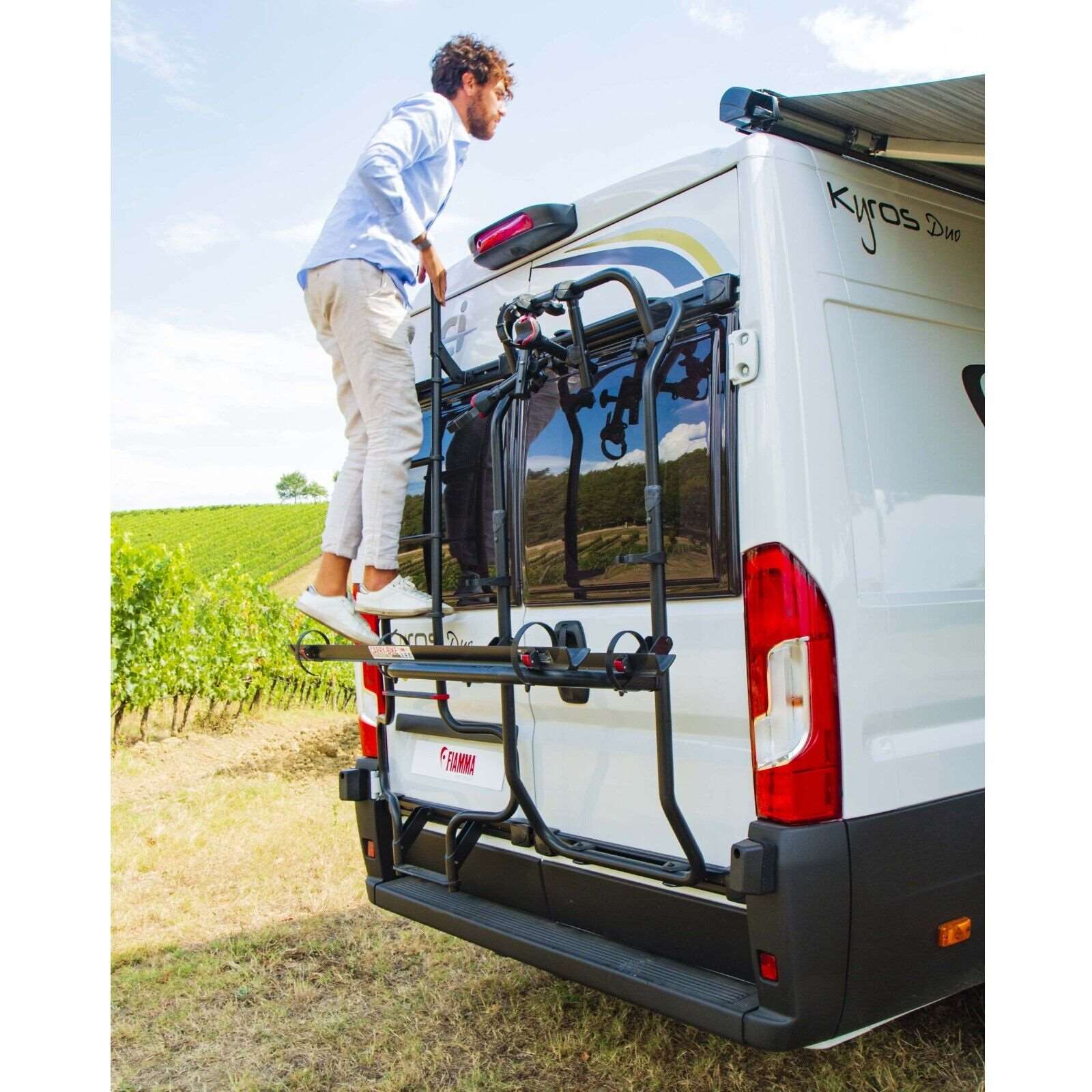 Fiamma Deluxe Rear Door Ladder for Ram Promaster & Ford Transit Vans DEEP BLACK - Poptop World 