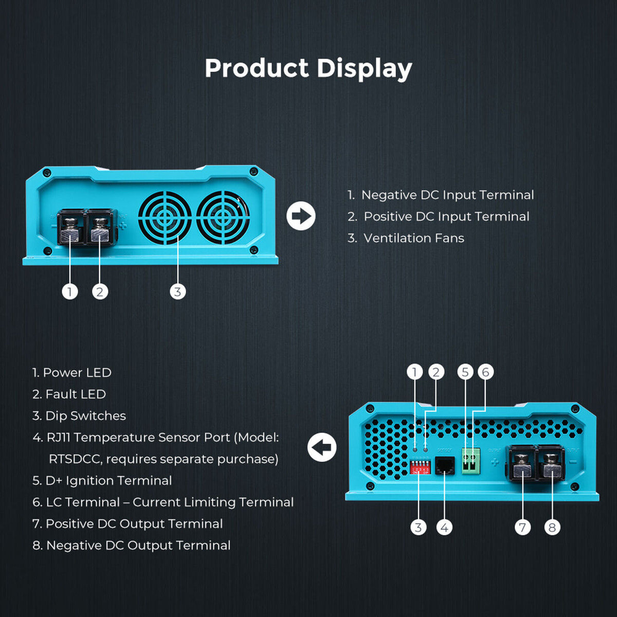 Renogy 20A, 40A, 60A, 12V DC to DC On-Board Battery Charger AGM FLD GEL LFP RV - Poptop World 