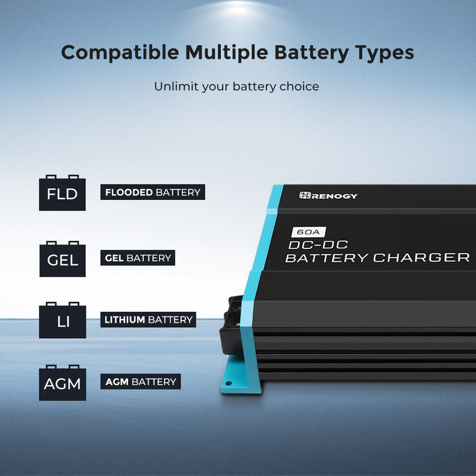 Renogy 20A, 40A, 60A, 12V DC to DC On-Board Battery Charger AGM FLD GEL LFP RV - Poptop World 