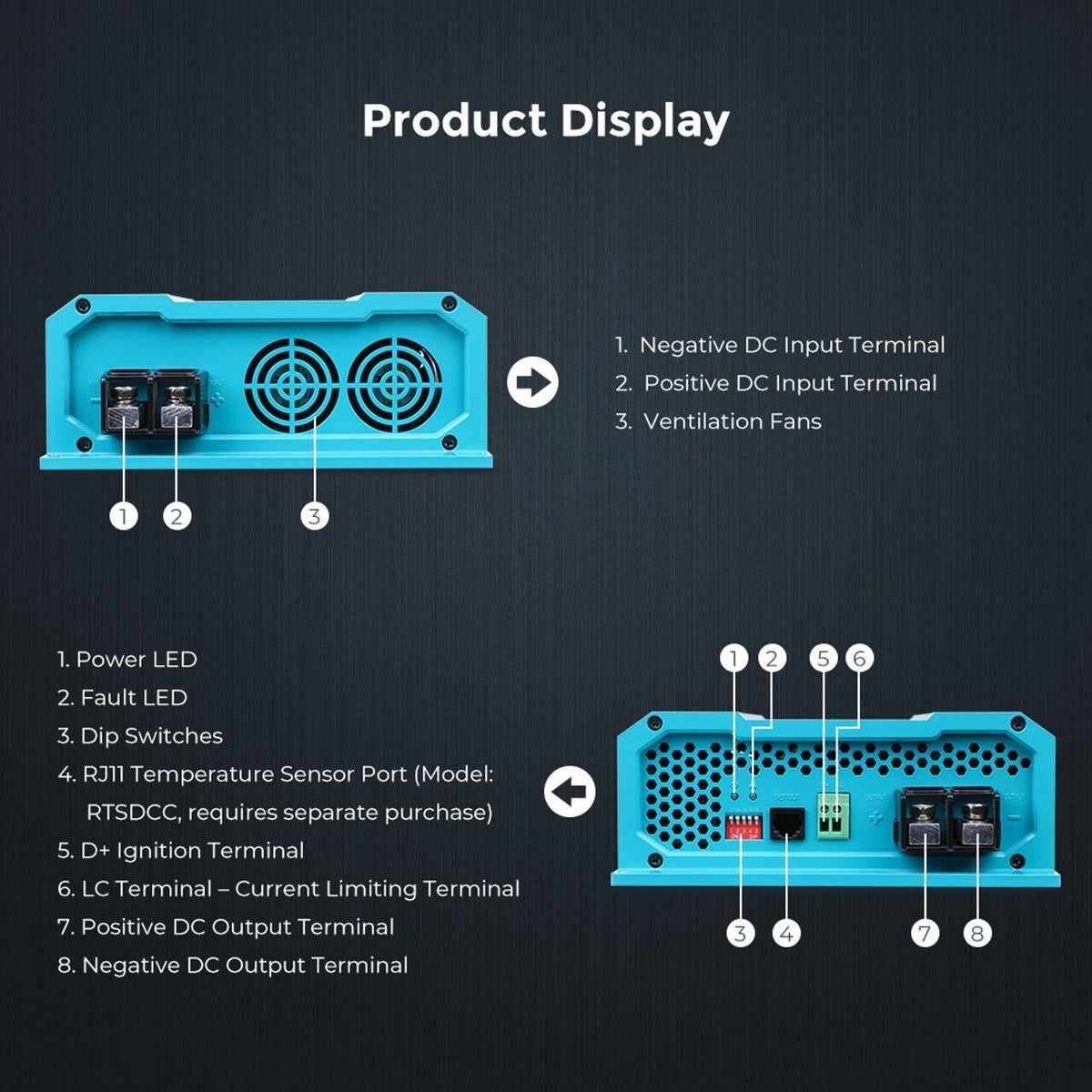 Renogy 60A 12V DC to DC On-Board Battery Charger AGM FLD GEL LFP RV Boat - Poptop World 