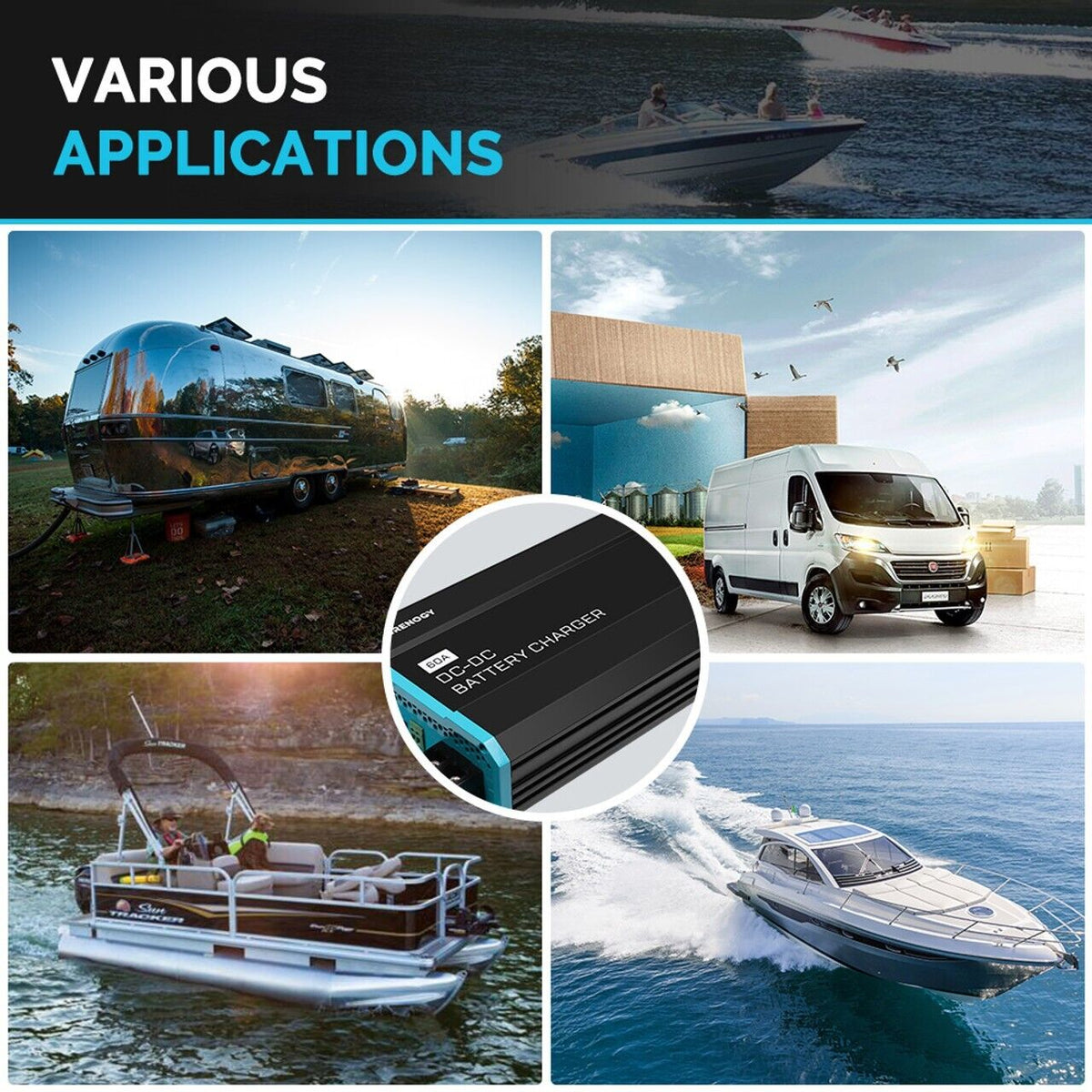 Renogy 60A 12V DC to DC On-Board Battery Charger AGM FLD GEL LFP RV Boat - Poptop World 