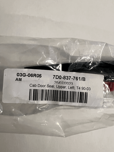 Cab Door Upper Drip Seal - Left: Eurovan (1991-2003) - 7D0837761B Gasket - Poptop World 