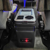 Centre Console Storage Box with USB Sockets and LED Lighting - Black - Poptop World 