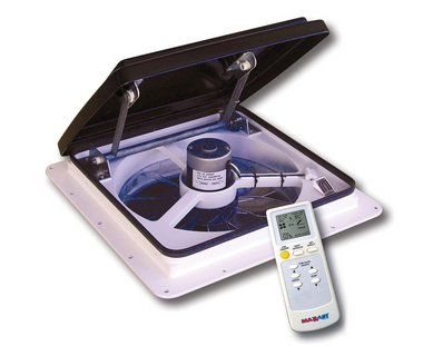 MaxxAir  MaxxFan Plus 10-Speed  00-04500K W/ REMOTE Thermostat and Electric Lift - Smoke